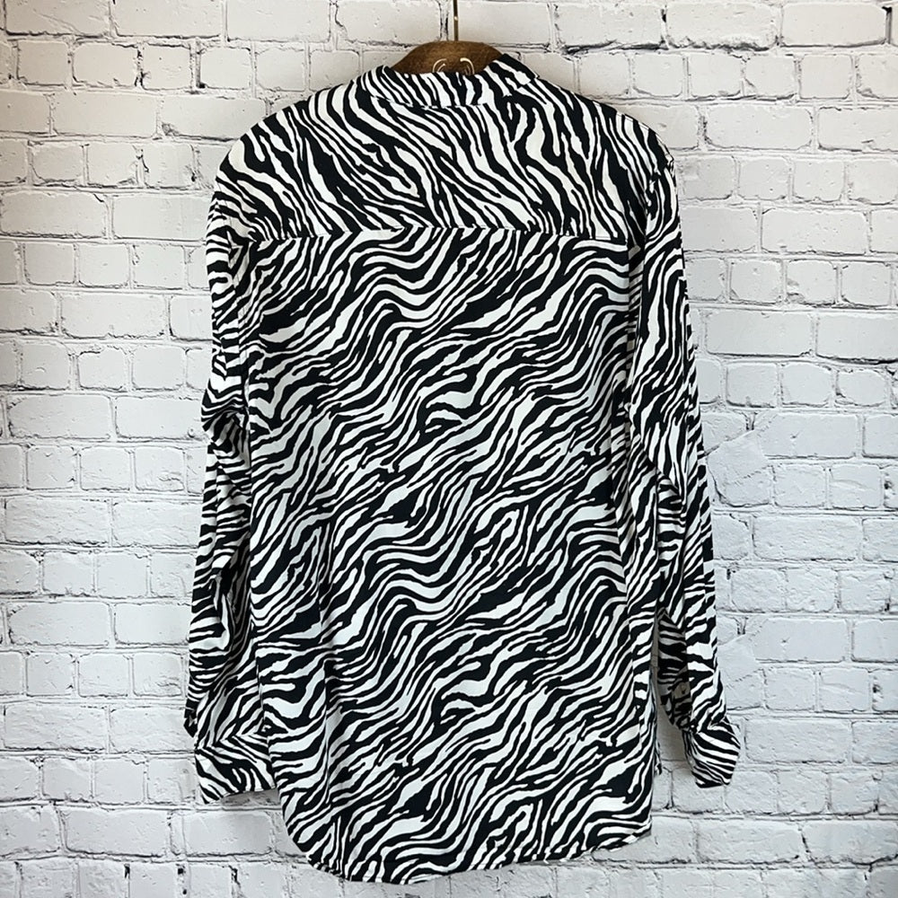 H&M Black & White Tiger Stripe PatternTop Blouse Shirt Tunic, Size L