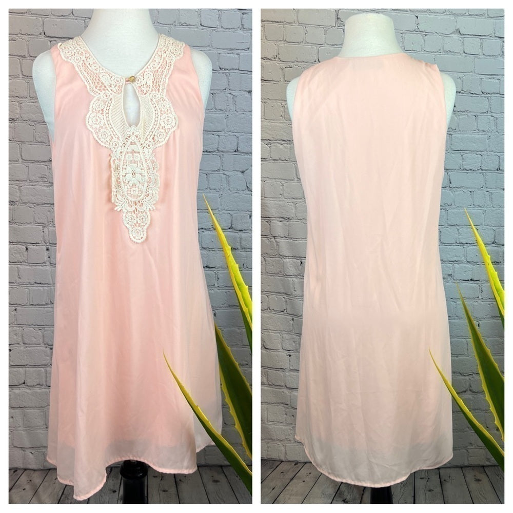 ZOUK peach crochet neck slip dress