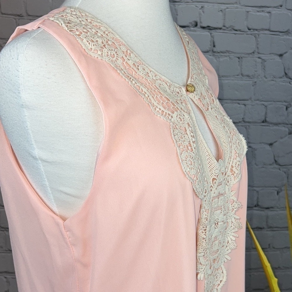 COACHELLA - ZOUK: Nightie Lingerie Soft Peach w/Crochet Neckline, Size L