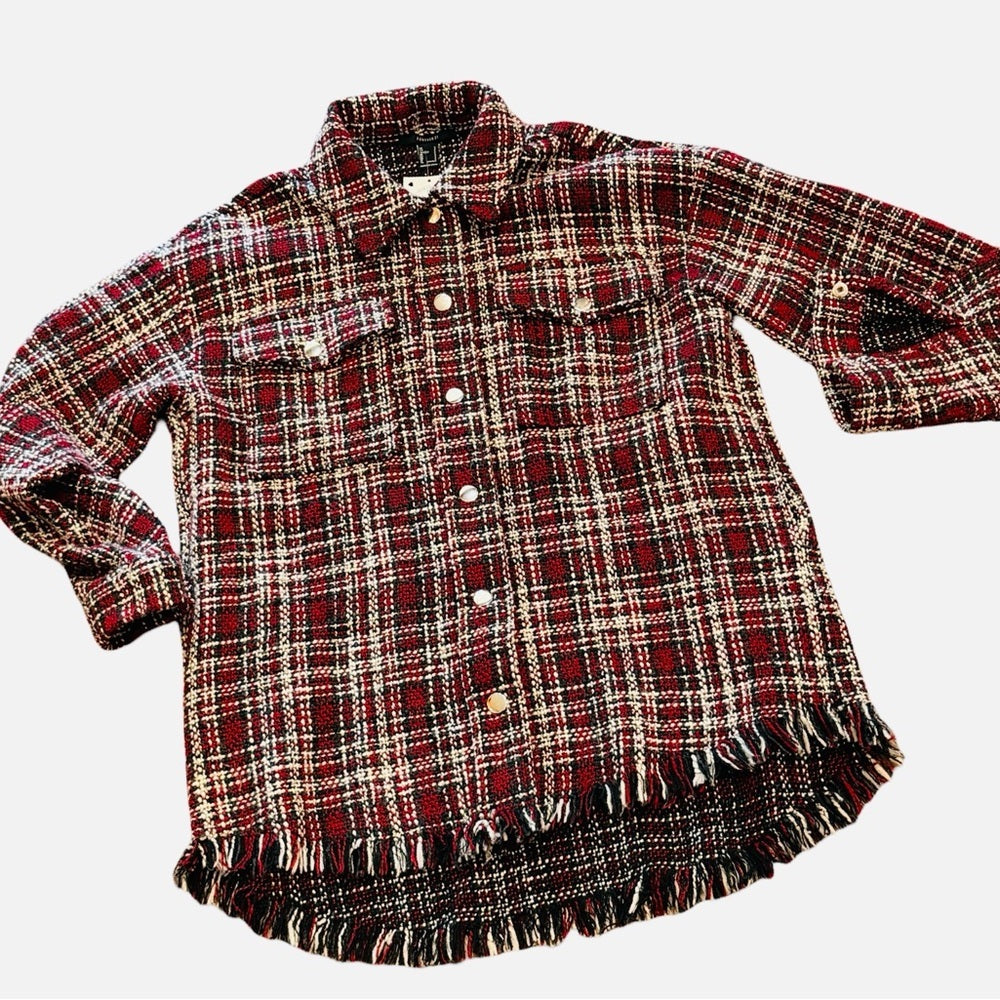 FOREVER 21 Plaid Boucle Shacket with fringe