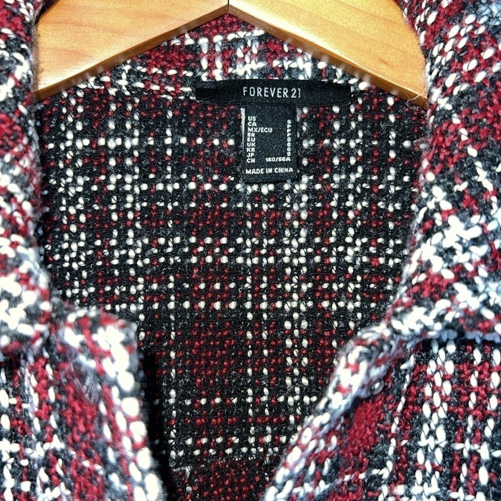 FOREVER 21 Plaid Bouclé Shacket Fringe Oversized Jacket S