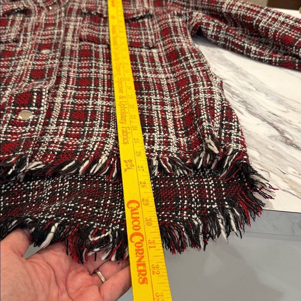 FOREVER 21 Plaid Bouclé Shacket Fringe Oversized Jacket S