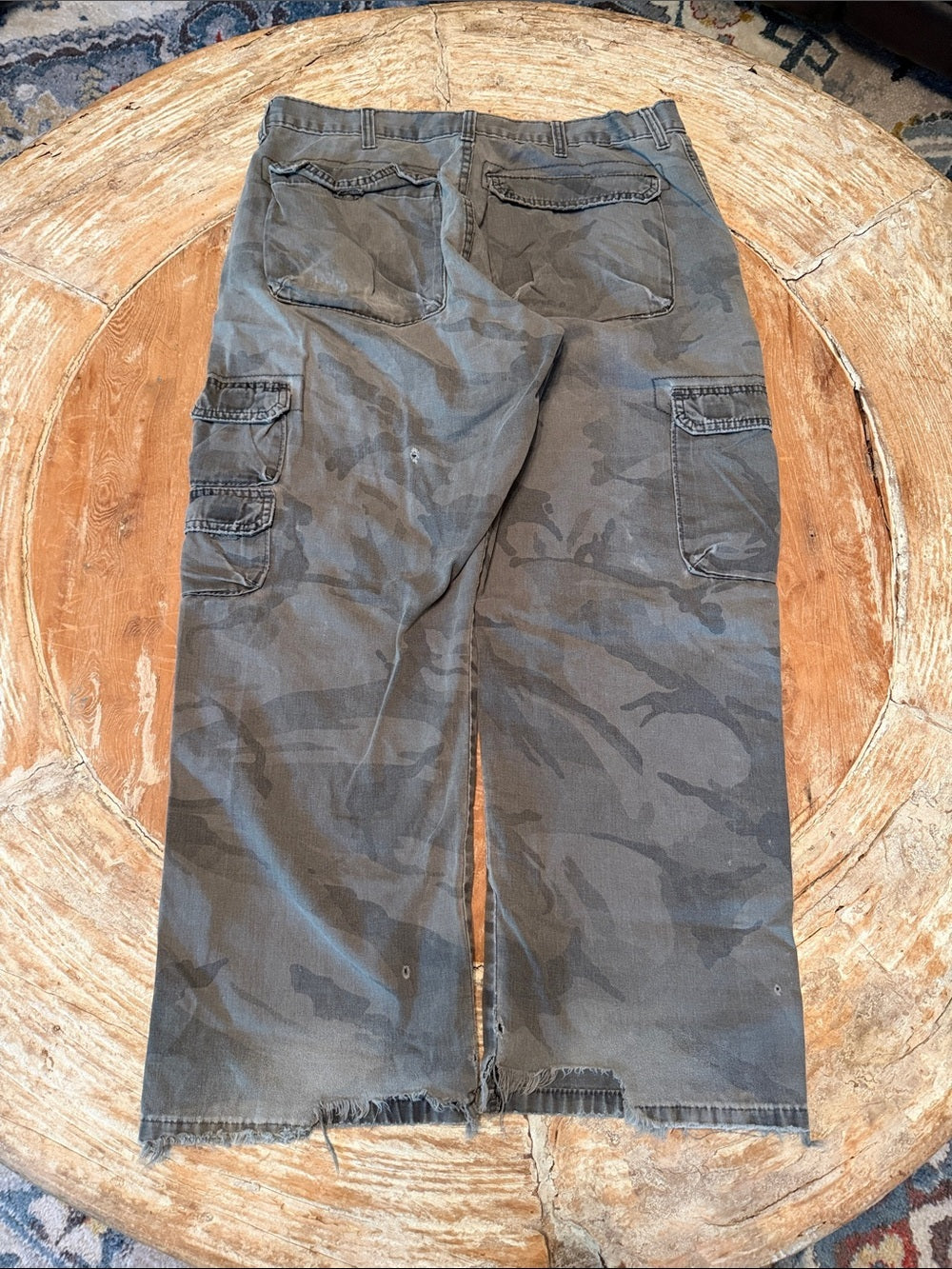 WRANGLER Camo Cargo Pants 40x32 Distressed Faded Military Utility Workwear