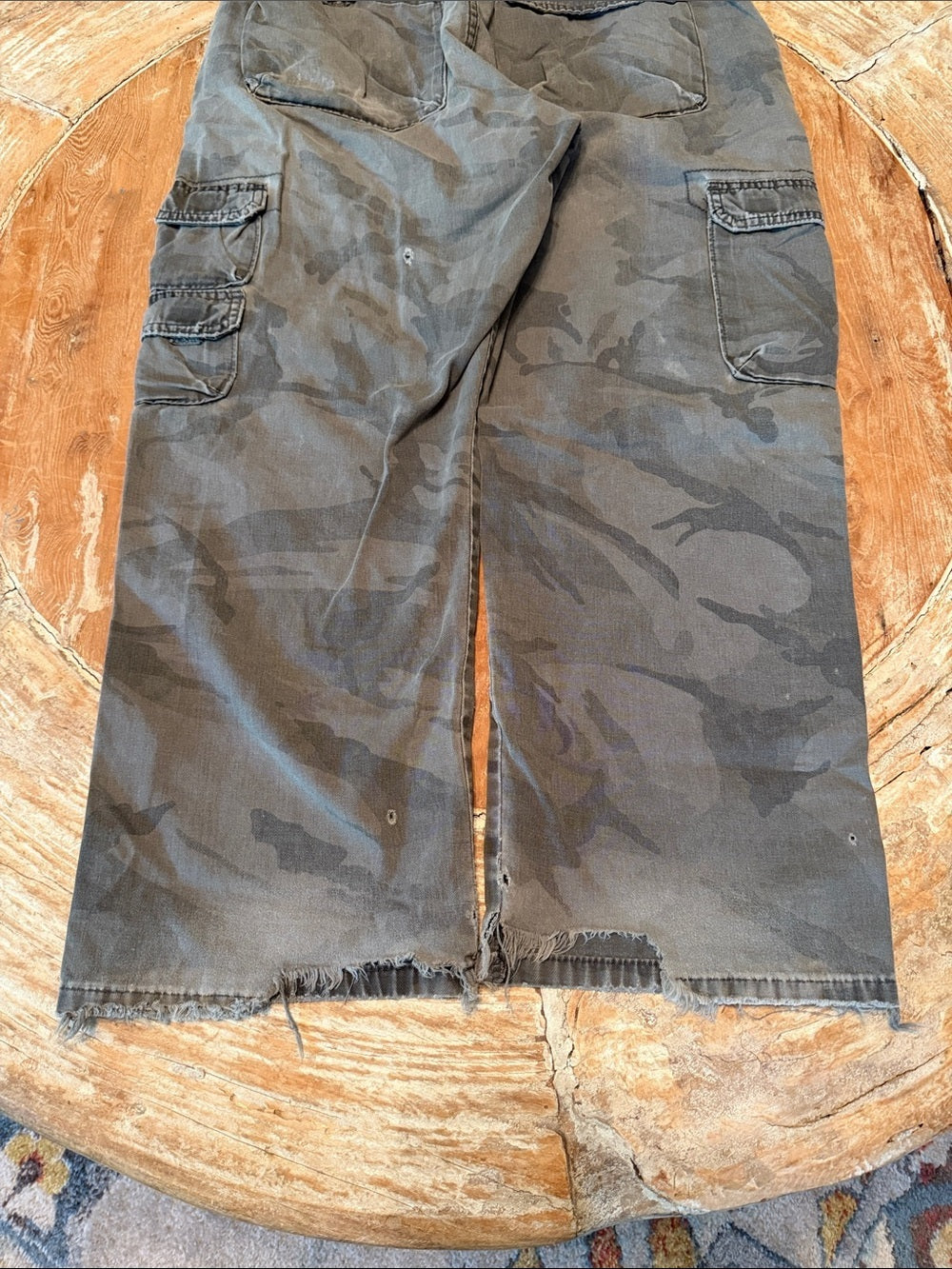 WRANGLER Camo Cargo Pants 40x32 Distressed Faded Military Utility Workwear