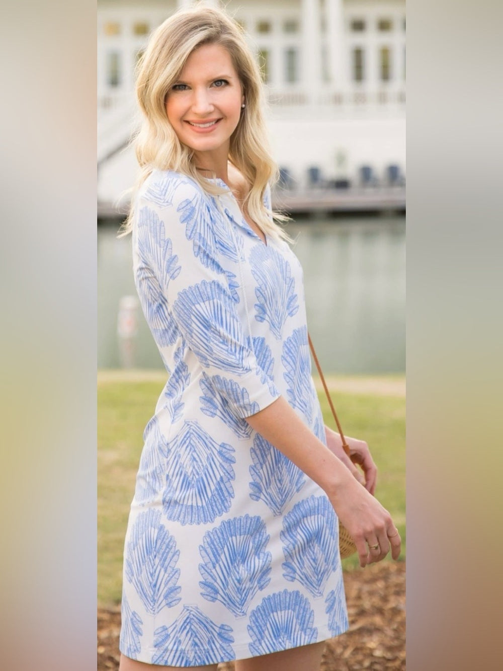 PERSIFOR Winpenny Arrowhead Shirt Dress, blue and white