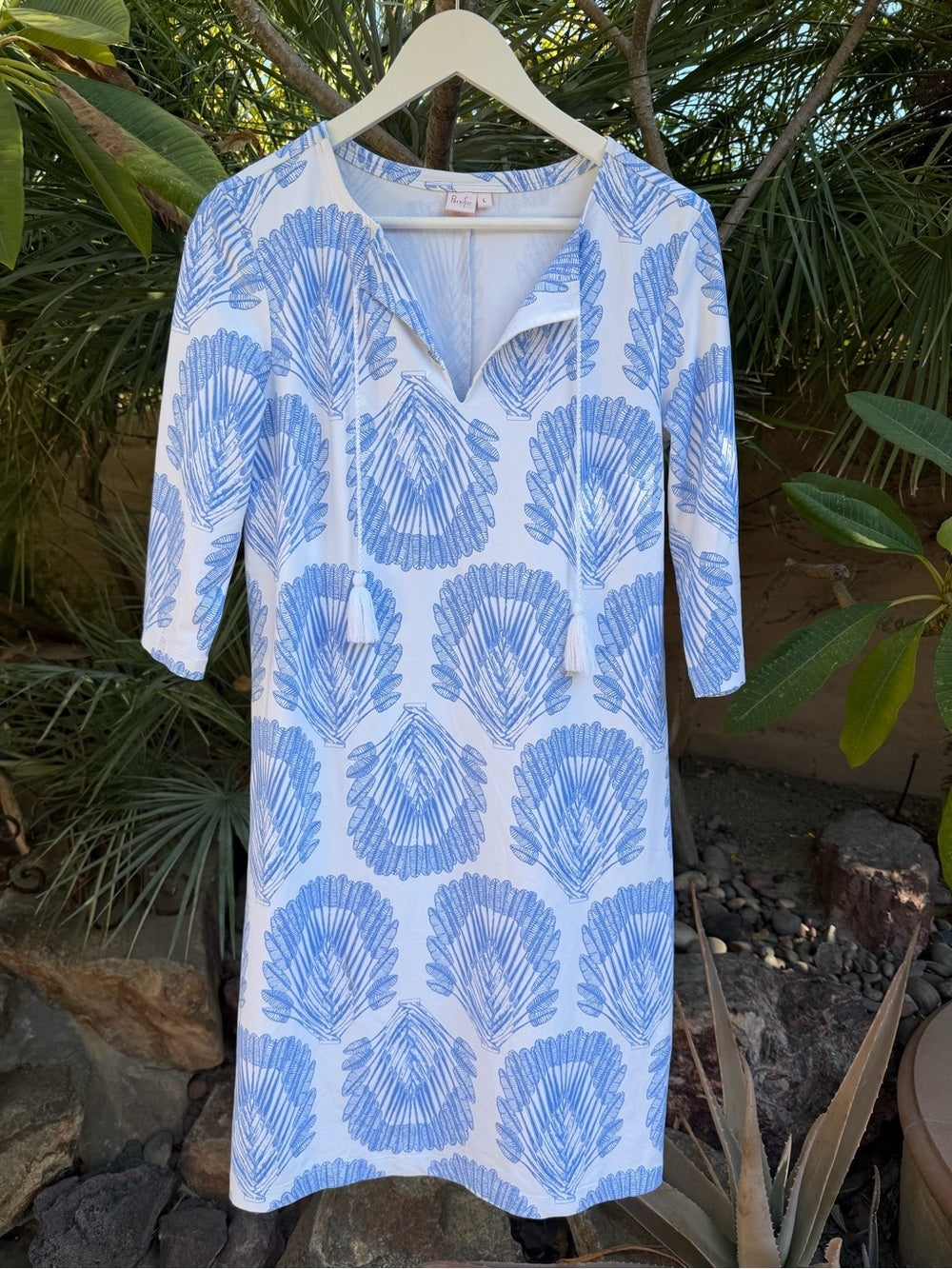 PERSIFOR Winpenny Arrowhead Shirt Dress Blue White Coastal Preppy Size L
