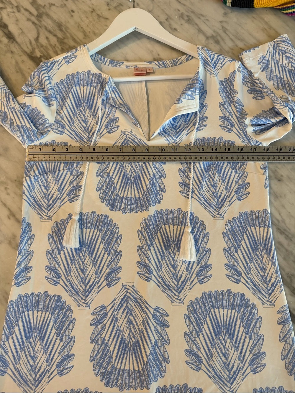 PERSIFOR Winpenny Arrowhead Shirt Dress Blue White Coastal Preppy Size L