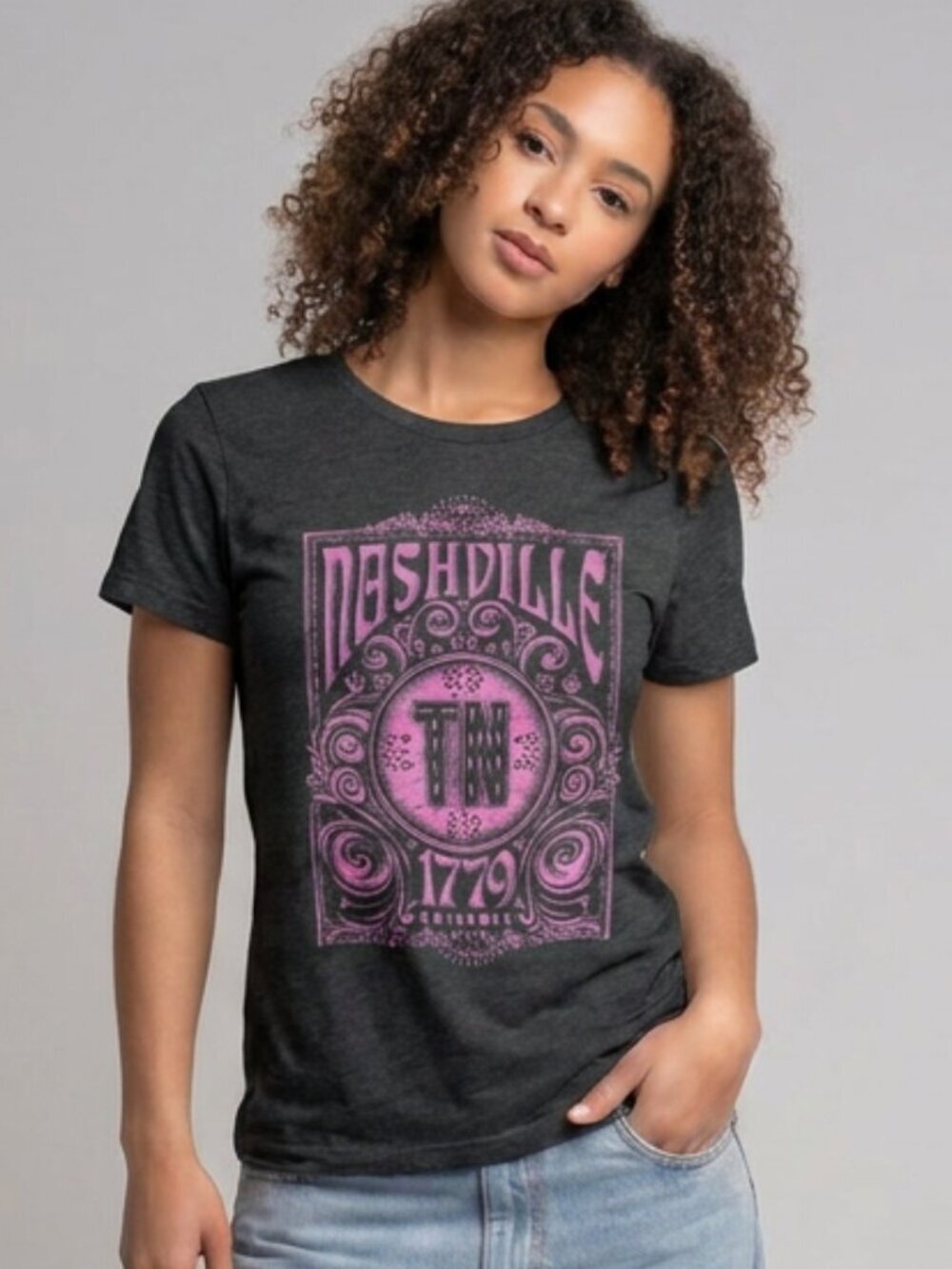NASHVILLE women's t-shirt, dark gray and hot pink