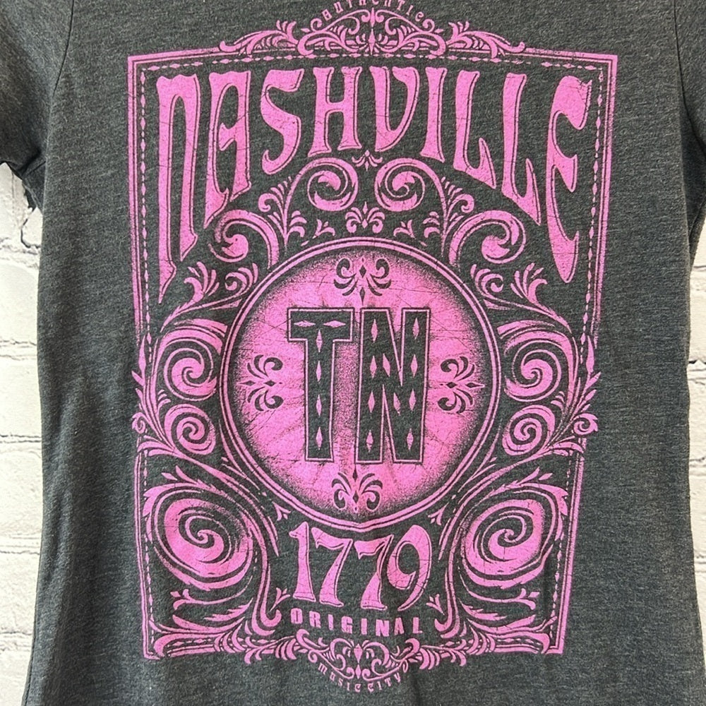 NASHVILLE Women’s T-Shirt in Dark Gray & Hot Pink, Perfect for POSHFEST, Size S