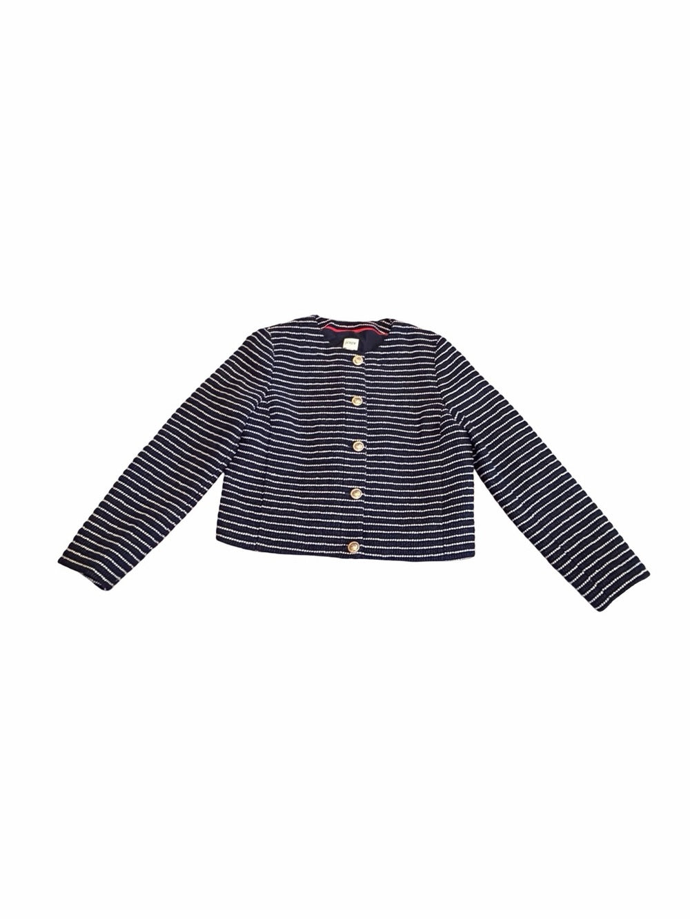J.CREW Tweed Lady Jacket Navy Ivory Striped Cropped Cardigan 8