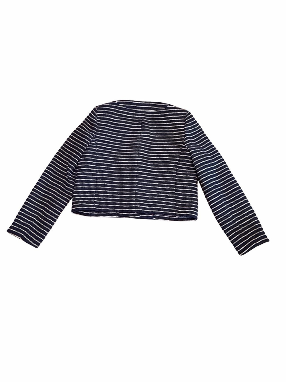 J.CREW Tweed Lady Jacket Navy Ivory Striped Cropped Cardigan 8