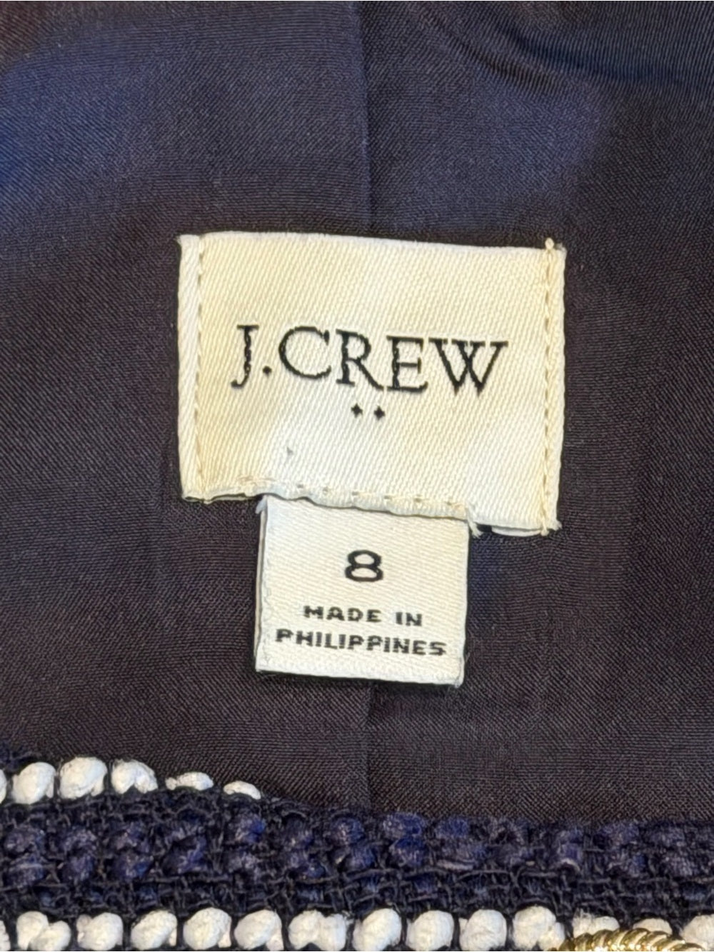 J.CREW Tweed Lady Jacket Navy Ivory Striped Cropped Cardigan 8