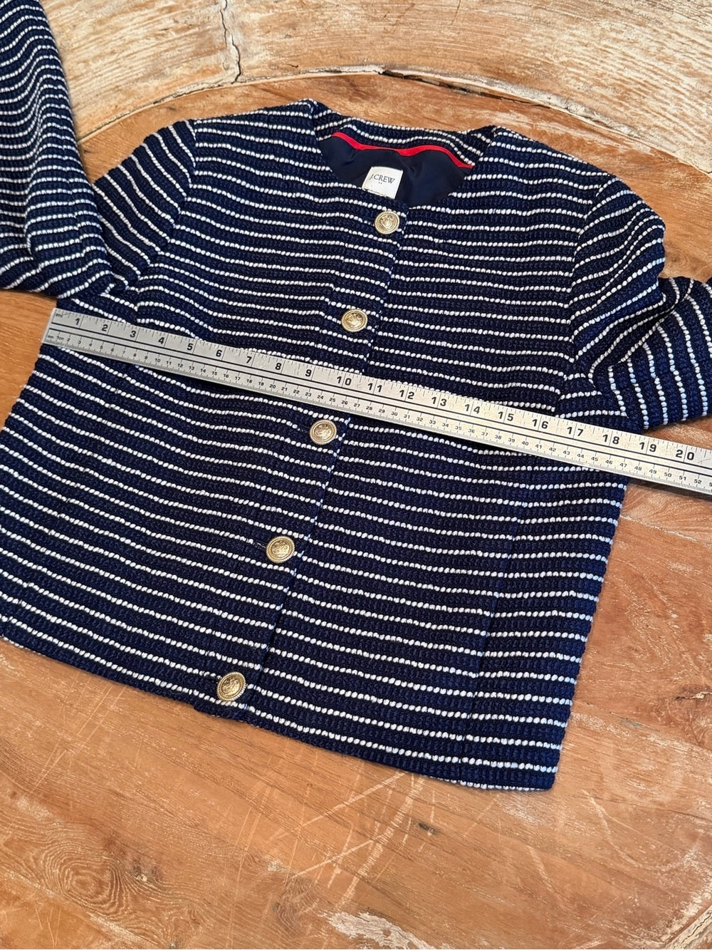 J.CREW Tweed Lady Jacket Navy Ivory Striped Cropped Cardigan 8