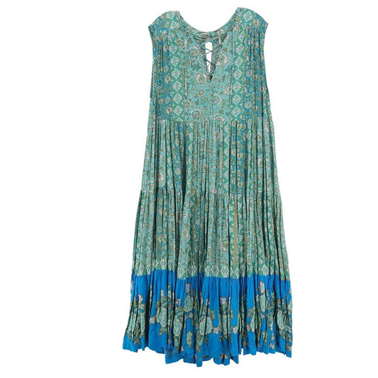 FREE PEOPLE Hanalei Bay Lace-Up Maxi Dress Flowy Tiered Boho Oversized M