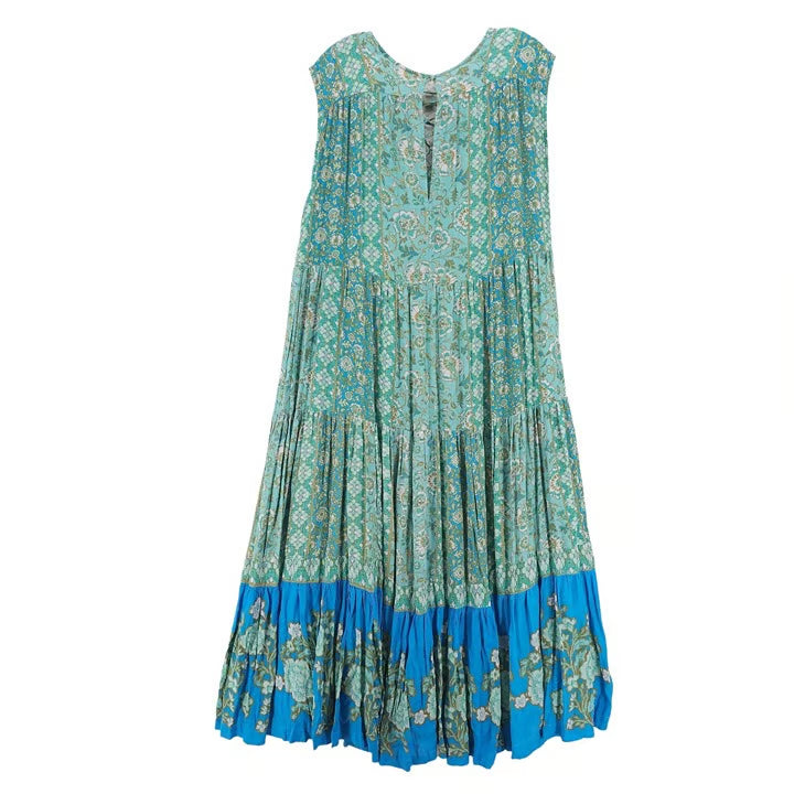 FREE PEOPLE Hanalei Bay Lace-Up Maxi Dress Flowy Tiered Boho Oversized M