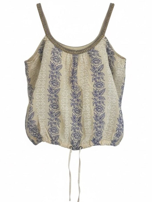 FREE PEOPLE Boho Floral Print Crop Top with Beaded Neckline