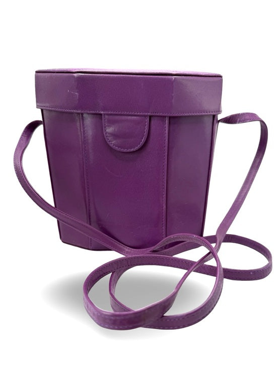 MUNDI Purple Leather Structured Box Crossbody Bag 80's