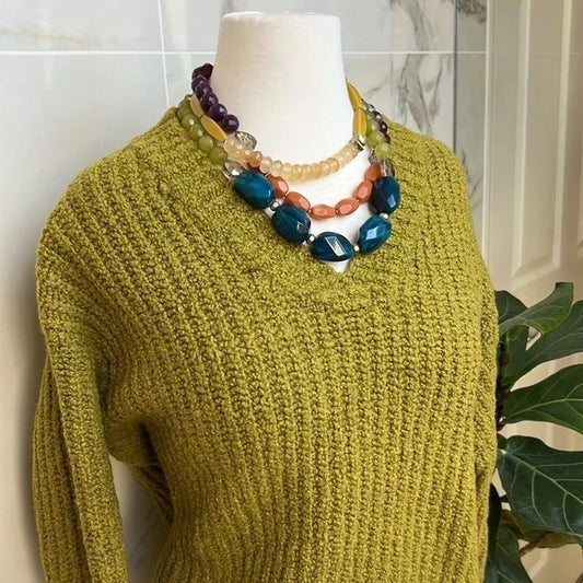 TERRITORY AHEAD Green V Neck Sweater, Size M