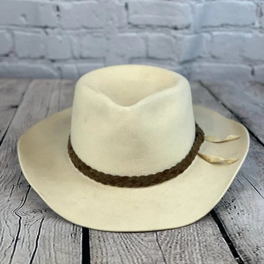AKUBRA SNOWY RIVER Australian Cream Country Feather Hat, Pure Fur Felt