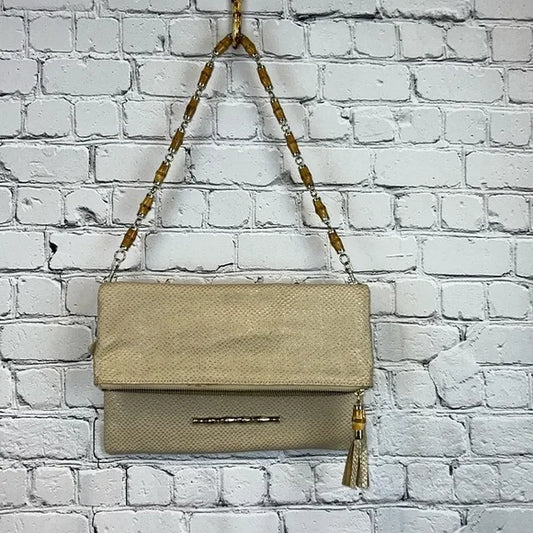 ELAINE TURNER- Soft Gold Python & Bamboo Envelope Clutch Purse Bag