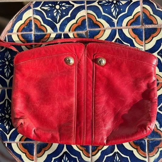 VINTAGE RODO Italian Red Leather Crossbody Bag, perfect as a Spring accent!