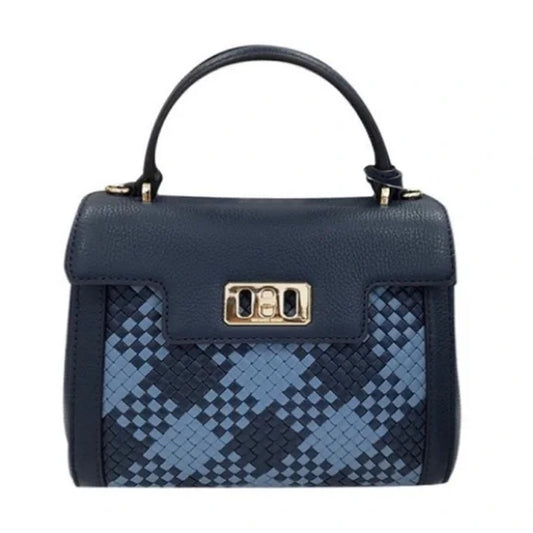MICHAEL KORS Karson Mini Satchel Denim Navy Blue, Woven Leather, NWOT