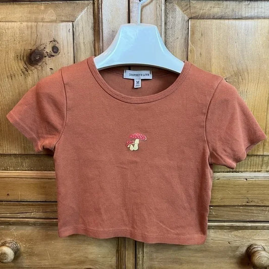 SHROOM Baby Crop Tee, Terracotta Cotton, Size M