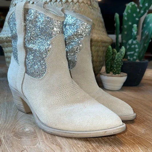 DOLCE VITA Suede Silver Glitter Western Boot 6.5