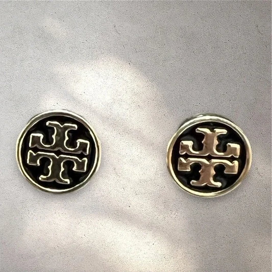 TORY BURCH Kira Enamel Circle Stud Earrings, Black & Gold