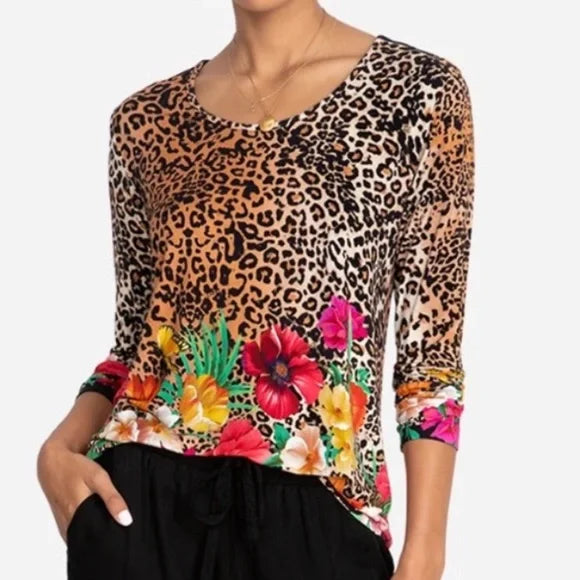 JOHNNY WAS Sandra Scarf Leopard/Butterfly Top