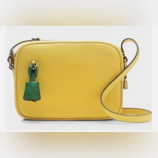 J CREW Yellow Italian Pebbled Leather Signet Crossbody Bag