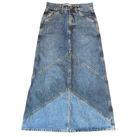 GAP Denim Maxi Skirt Patched Indigo Made in Italy Size 1