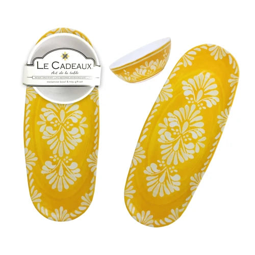 LE CADEAUX Yellow Melamine Bowl & Tray Gift Set
