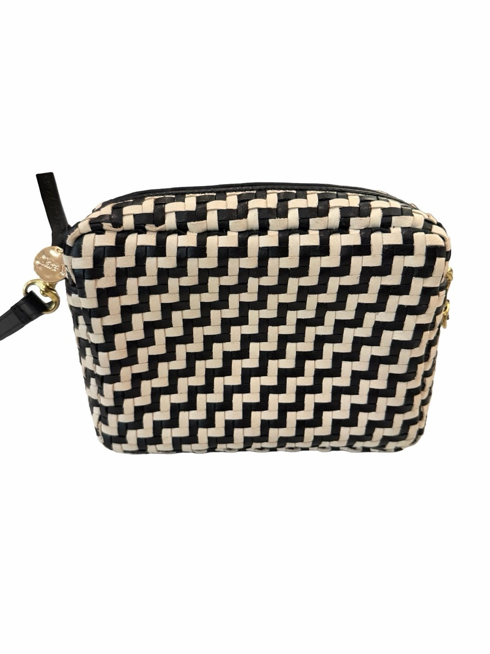 CLARE V Midi Sac Bag Black & Cream Woven Crossbody Pouch