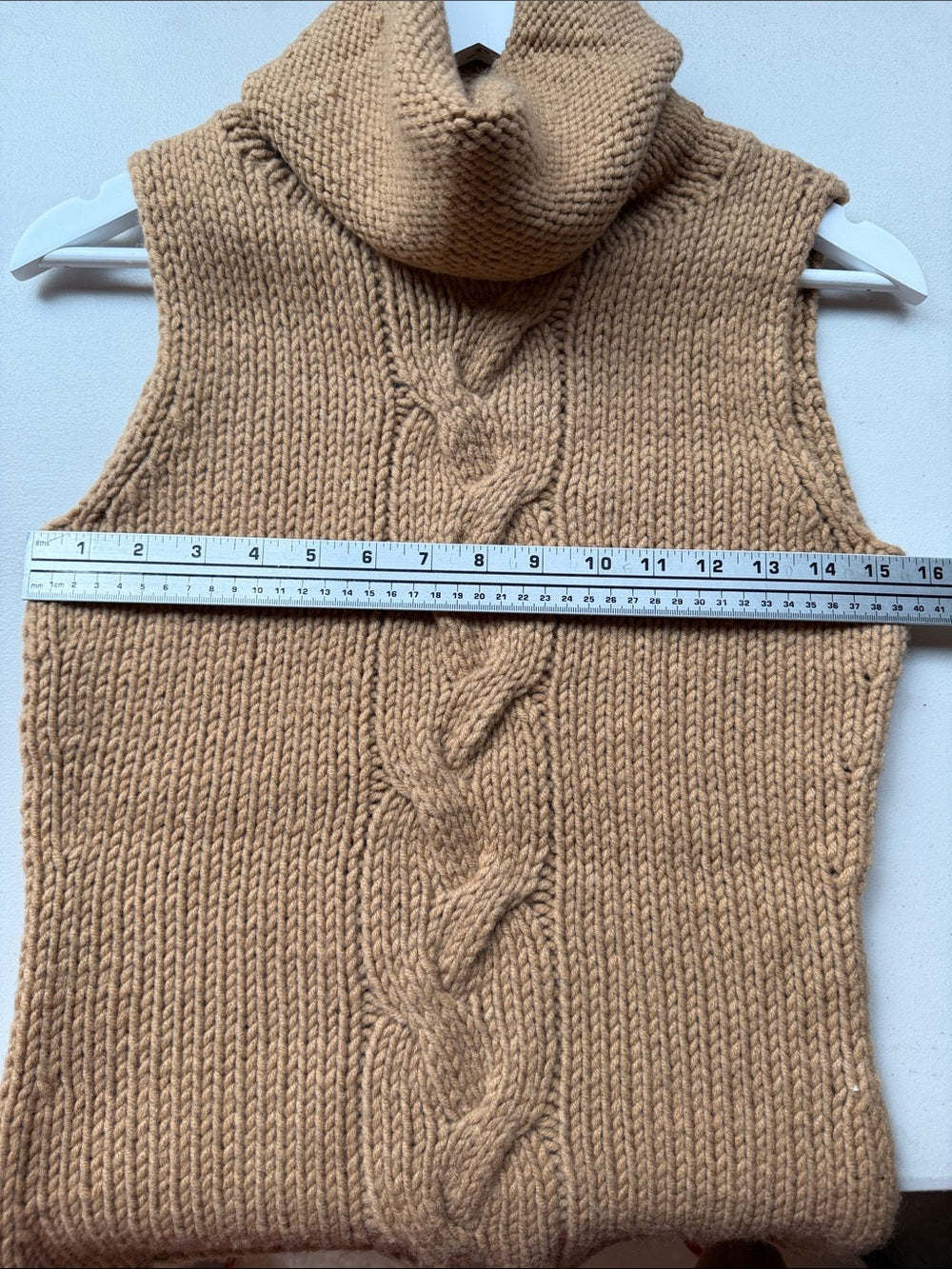 ICB Camel Chunky Hand Knit Cowl Neck Sweater Vest Sleeveless M