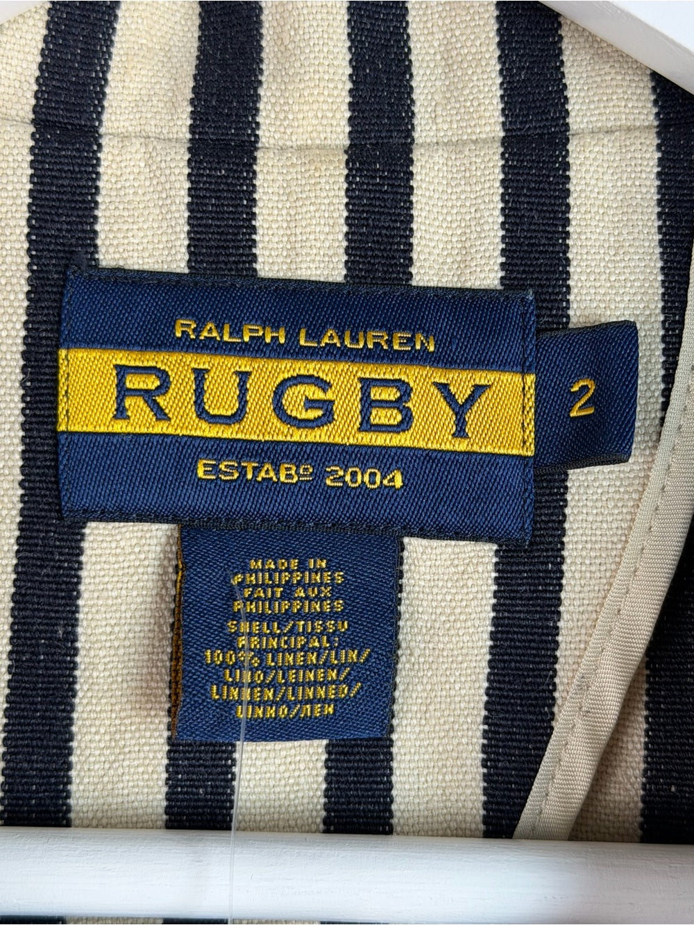 RUGBY RALPH LAUREN Linen Blazer Navy Cream Striped Preppy Jacket Size 2
