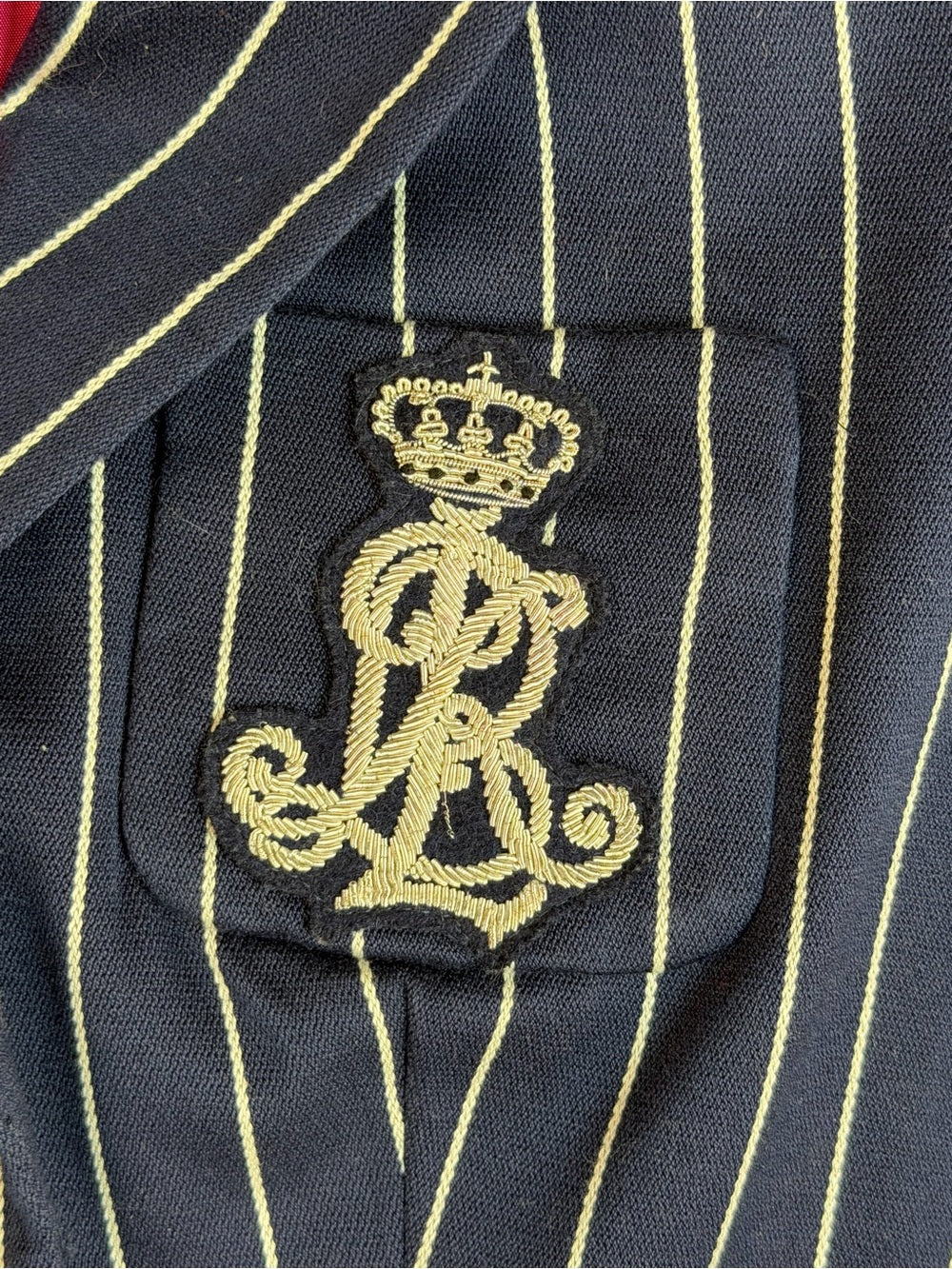 RALPH LAUREN Navy Pinstripe Crest Blazer Jacket Size 4P Preppy Equestrian