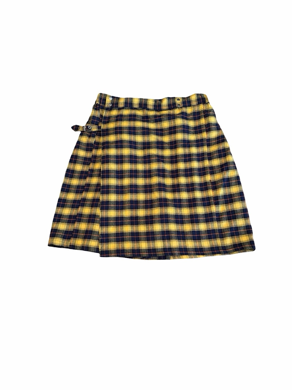 Yellow Navy Plaid A-Line Skirt Lightweight Flannel Kilt