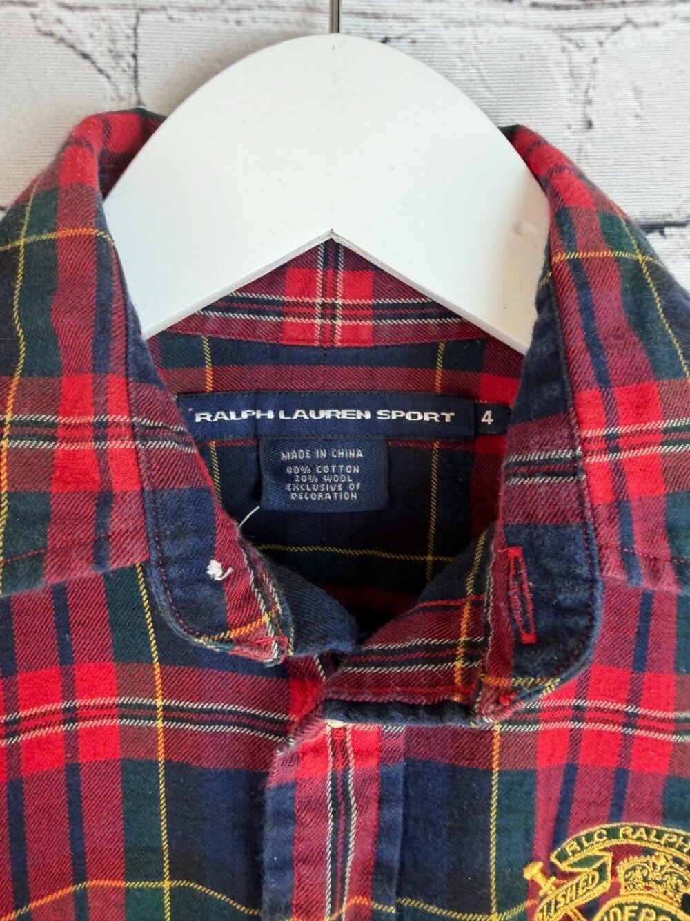 RALPH LAUREN SPORT Red Plaid Button Front Crest Logo Shirt Equestrian Prep 4