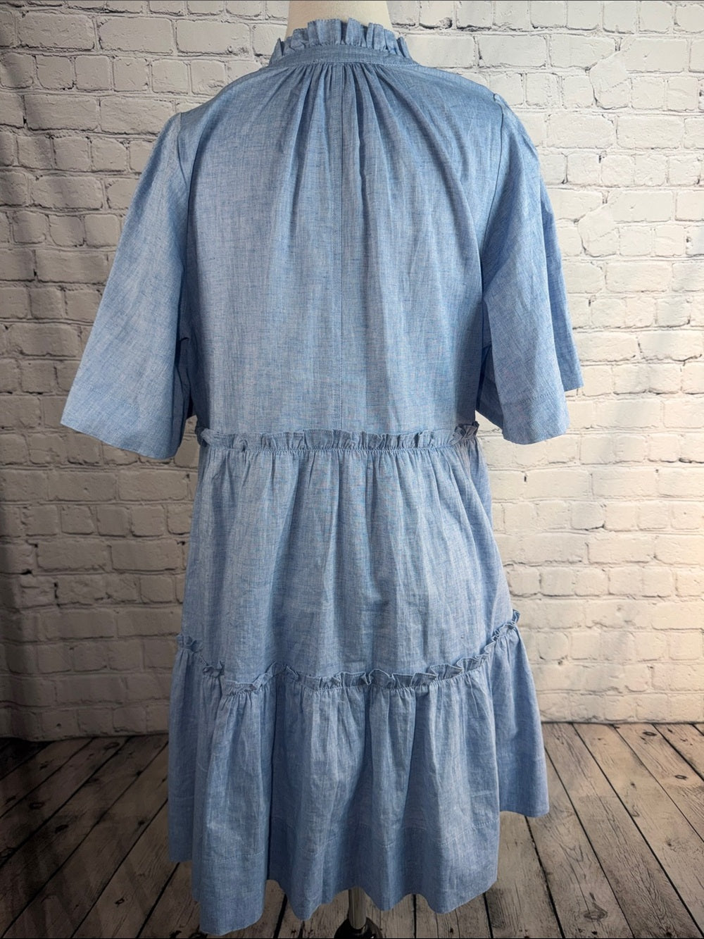 TUCKERNUCK Chambray Crawford Dress Cotton Linen Flutter Sleeve Size M