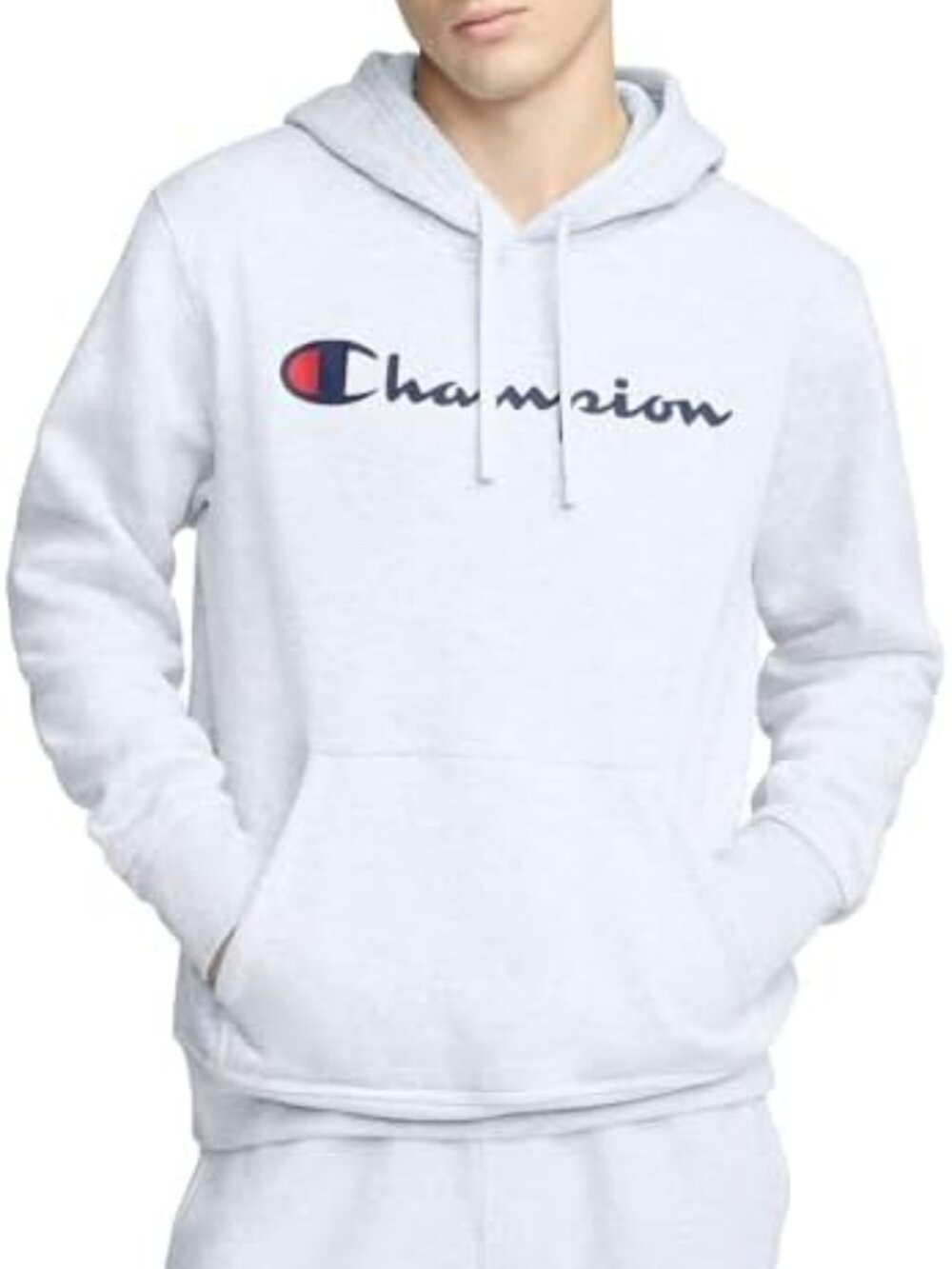 CHAMPION White Blue Script Logo Embroidered Pullover Hoodie Men's Unisex Size L