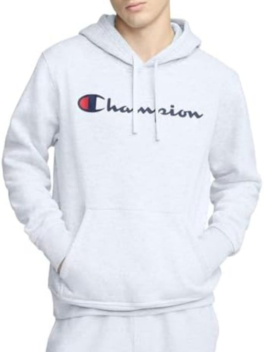 CHAMPION White Blue Script Logo Embroidered Pullover Hoodie Men's Unisex Size L