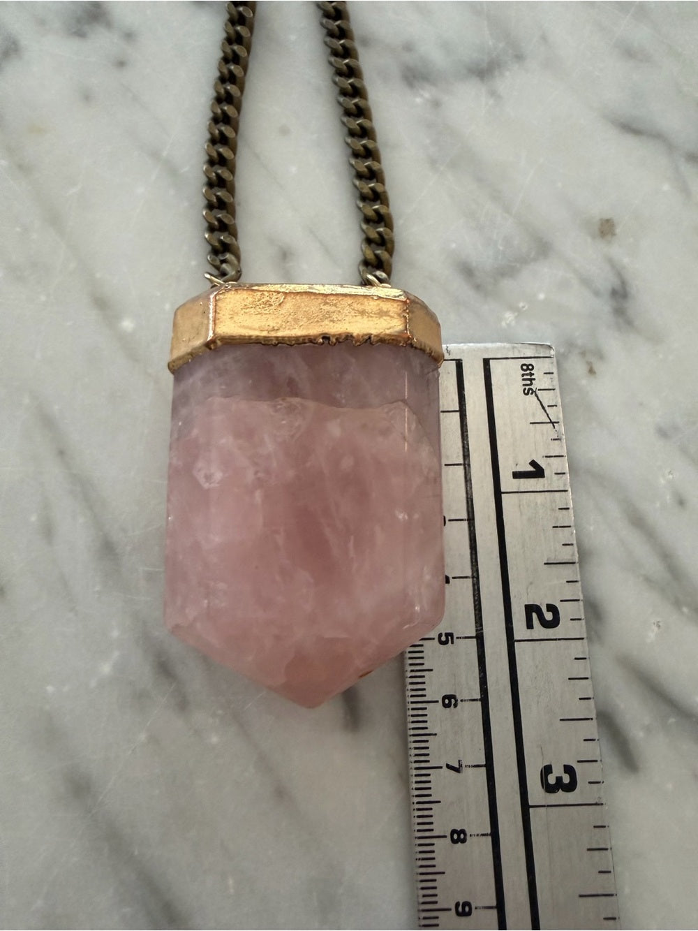 BCP Huge Rose Quartz Pendant Statement Necklace Chunky Chain