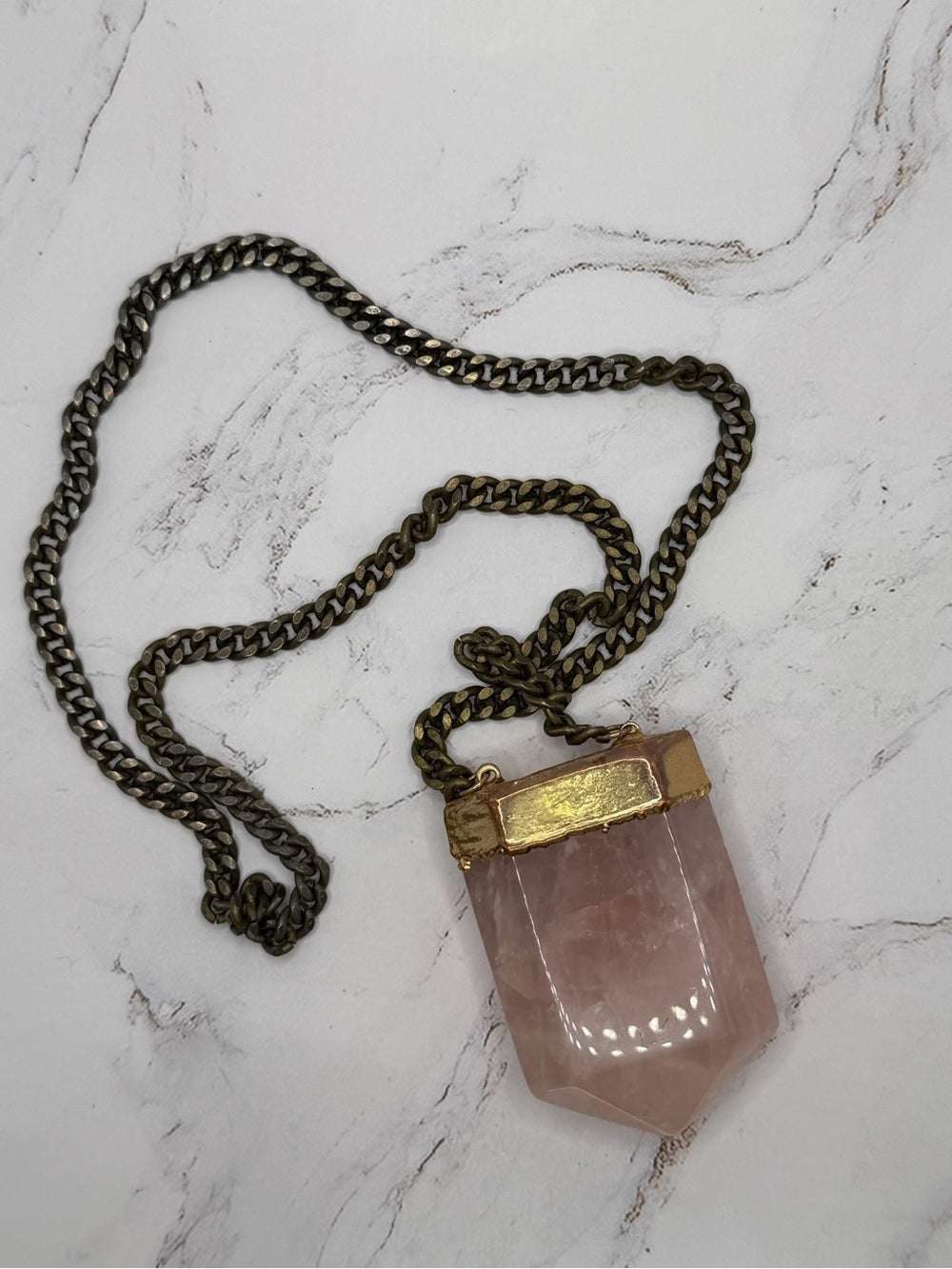 BCP Huge Rose Quartz Pendant Statement Necklace Chunky Chain