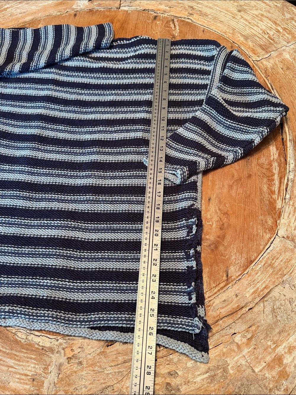 VINTAGE Patchwork Stripe Crewneck Sweater in Navy and Light Blue