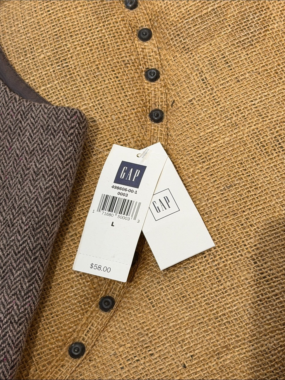 GAP Brown Herringbone UNISEX Wool-Blend Vest L