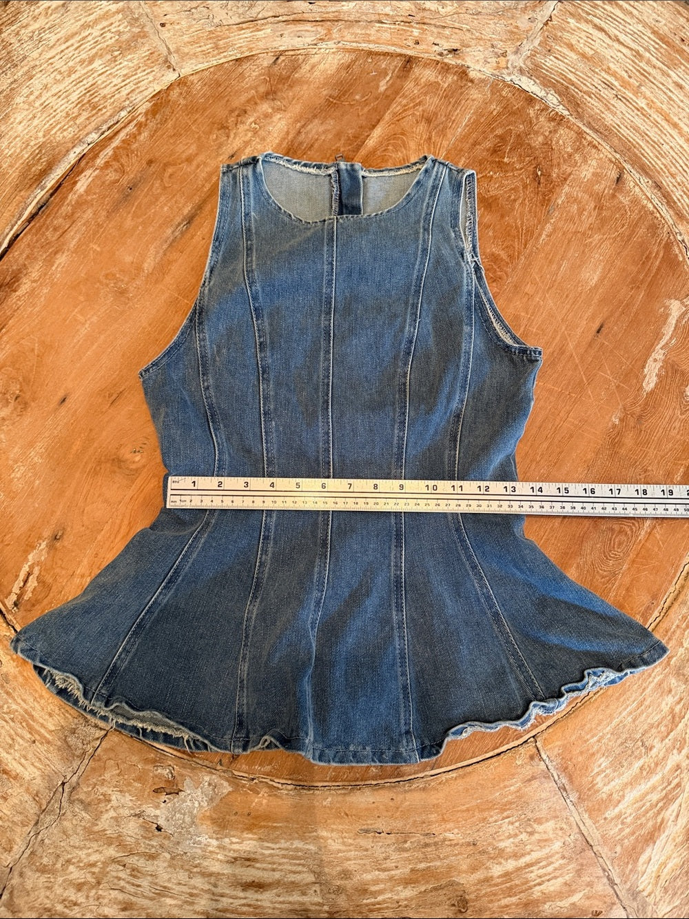 AIIRZ Sleeveless Denim Peplum Top | Corset Panel Tank | Zip-Back | Y2K M