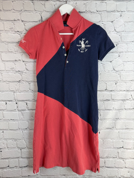 RALPH LAUREN Polo Dress Colorblock Coral Navy