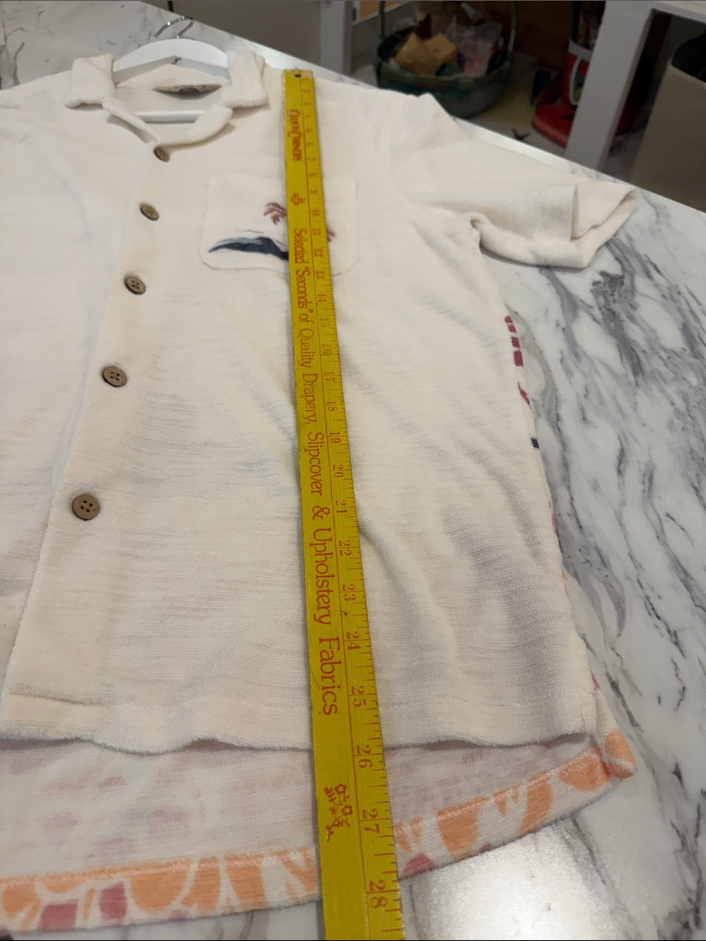 FAHERTY Scenic Volcanic Island Cabana Terry Shirt White Palm Pocket Size M
