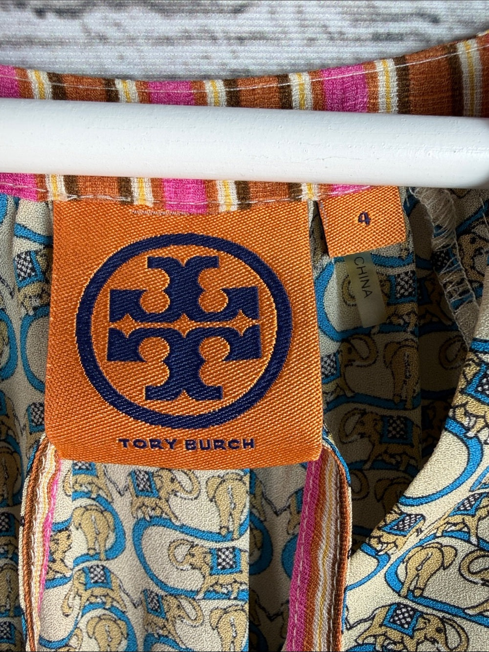 TORY BURCH Elephant Print Silk Shirtdress | Belted Shift Dress | 100% Silk | 4